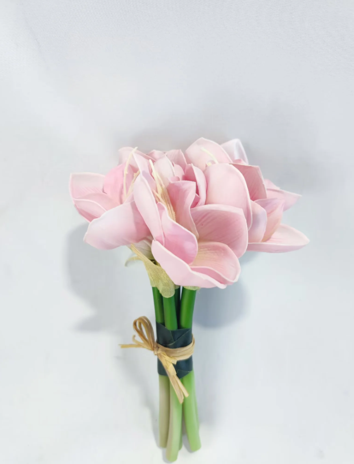 Raffia Bound Pink Artificial Amaryllis Bouquet